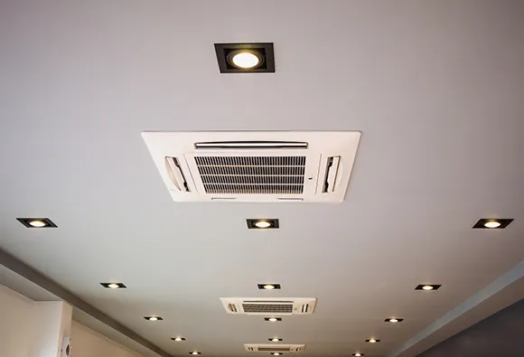 Comprehensive HVAC duct cleaning service showing clean ceiling HVAC vents in Oshkosh WI.