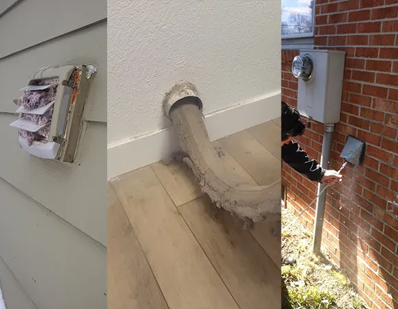 Properly installed and cleaned indoor dryer vent pipe with new white flexible hose in Madison WI.
