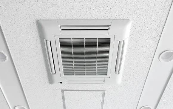HEPA-certified air duct cleaning showing clean ceiling air vent grille in Oshkosh WI.