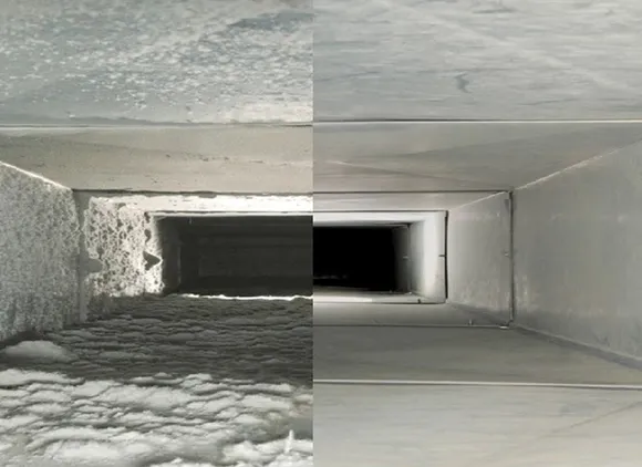 Clean and sanitized commercial HVAC air duct tunnel showing thorough professional duct cleaning in Marinette WI.